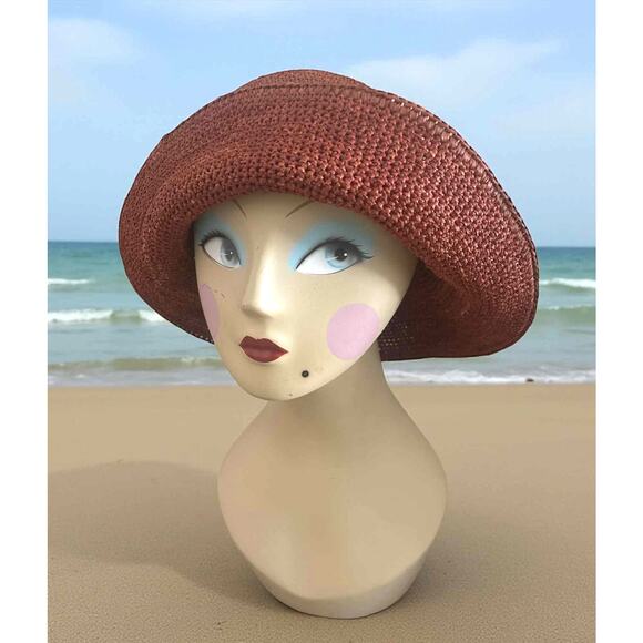 Helen Kaminski 100% Raffia Sun Hat Handmade in Madagascar Burnt Orange Wide Brim - Picture 7 of 10